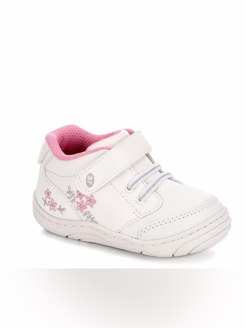 Stride Rite baby girl White and Pink Floral Velcro Sneakers size 5 pre-owned